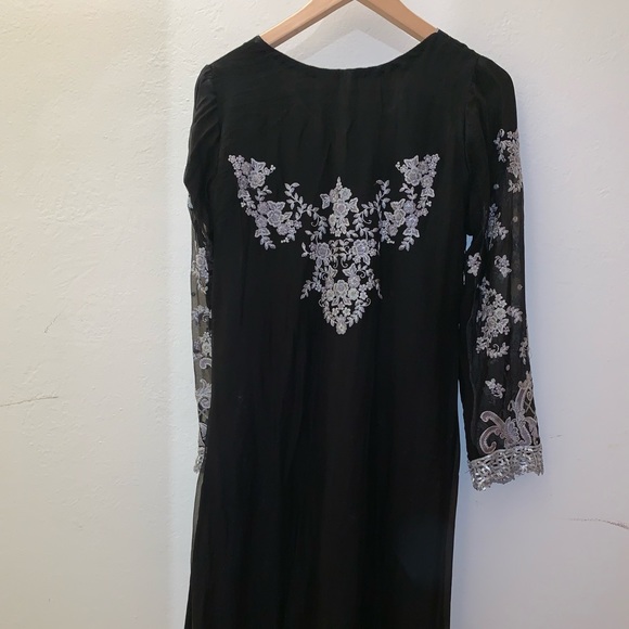 Black gray asian indian bollywood kurti top set - Picture 3 of 4